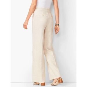 Talbots Linen Palazzo Pants Beige 6P Side Buttons Back Pockets Unlined Natural